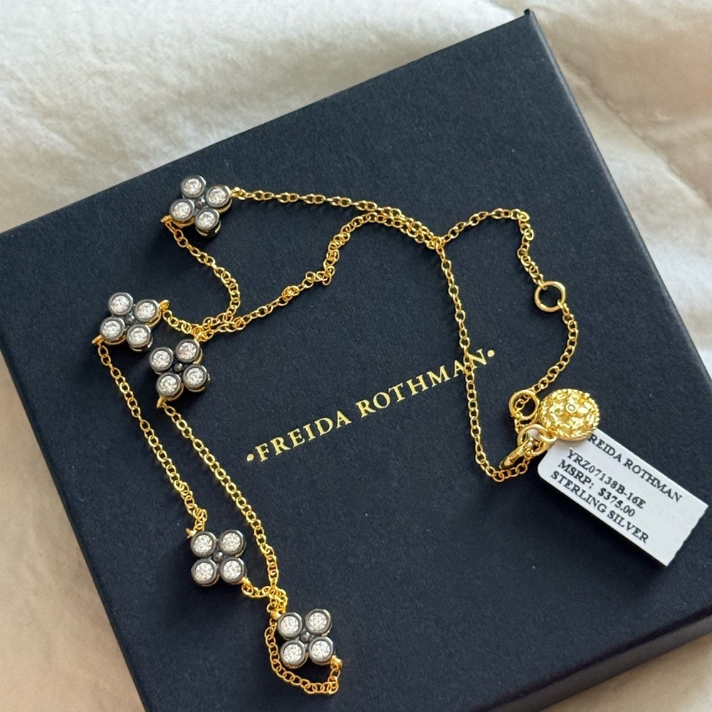 NWT Freida Rothman sterling Silver Gold plated clover Necklace - Picture 3 of 3